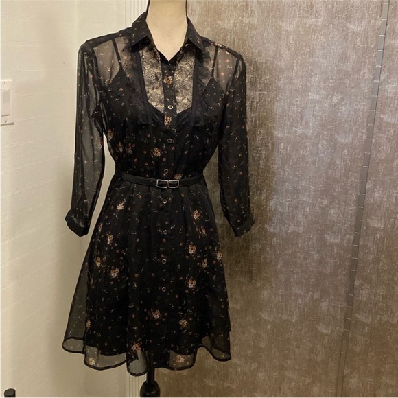 Patrizia Pepe Dresses & Skirts - Patrizia Pepe silk Elegant Black Floral Sheer Dress with slip, S